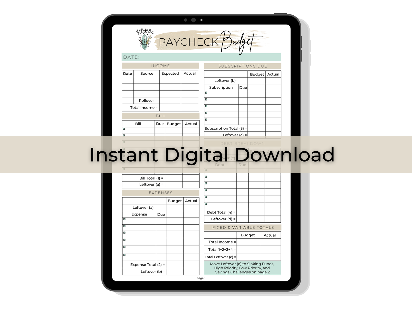 Paycheck Budget Template | Instant PDF Download