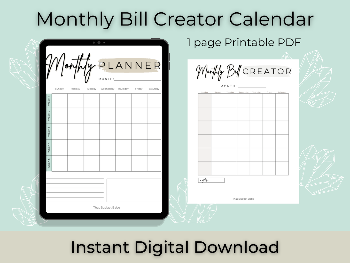 Monthly Bill Creator Calendar | Instant PDF Download