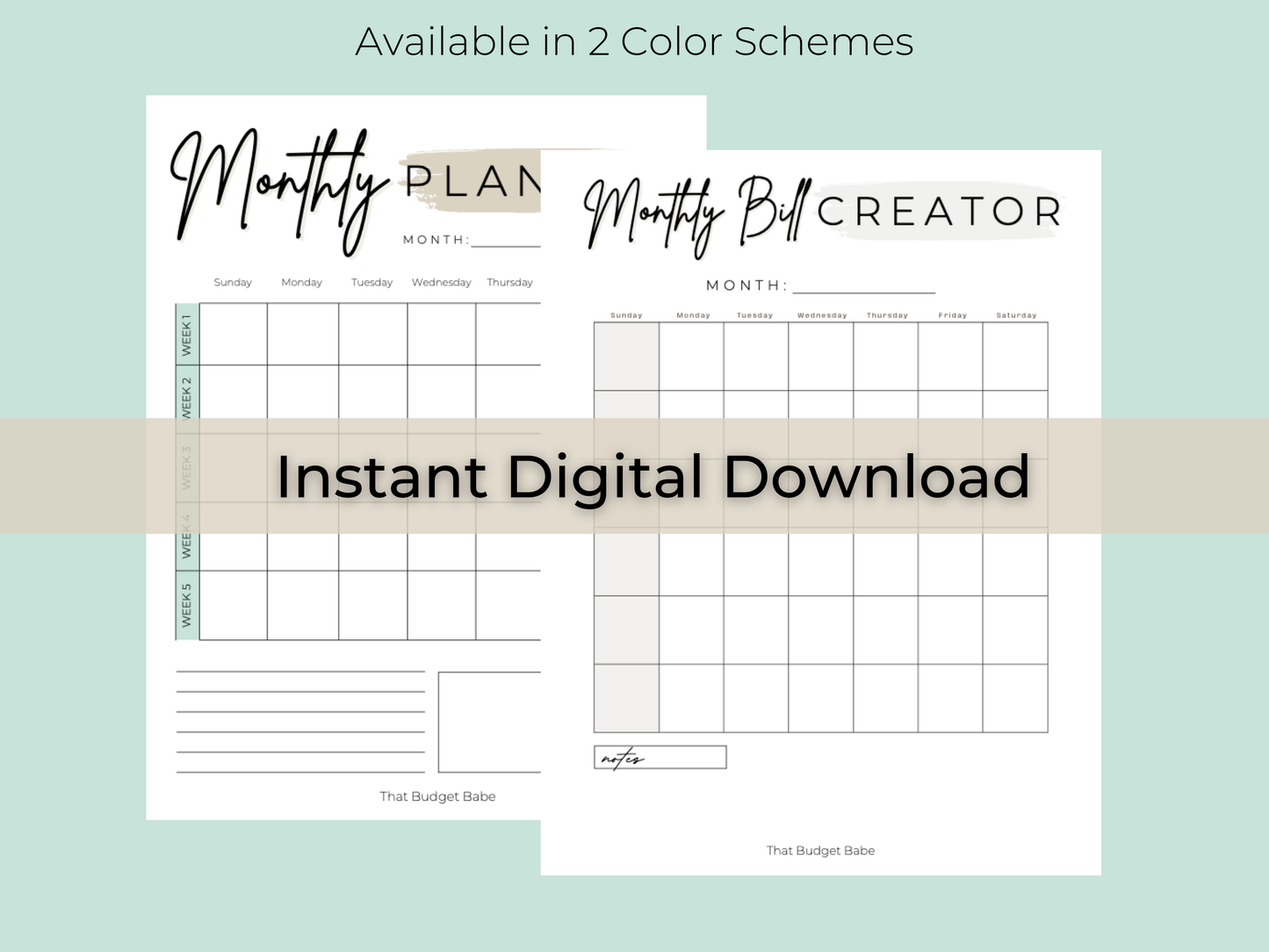 Monthly Bill Creator Calendar | Instant PDF Download