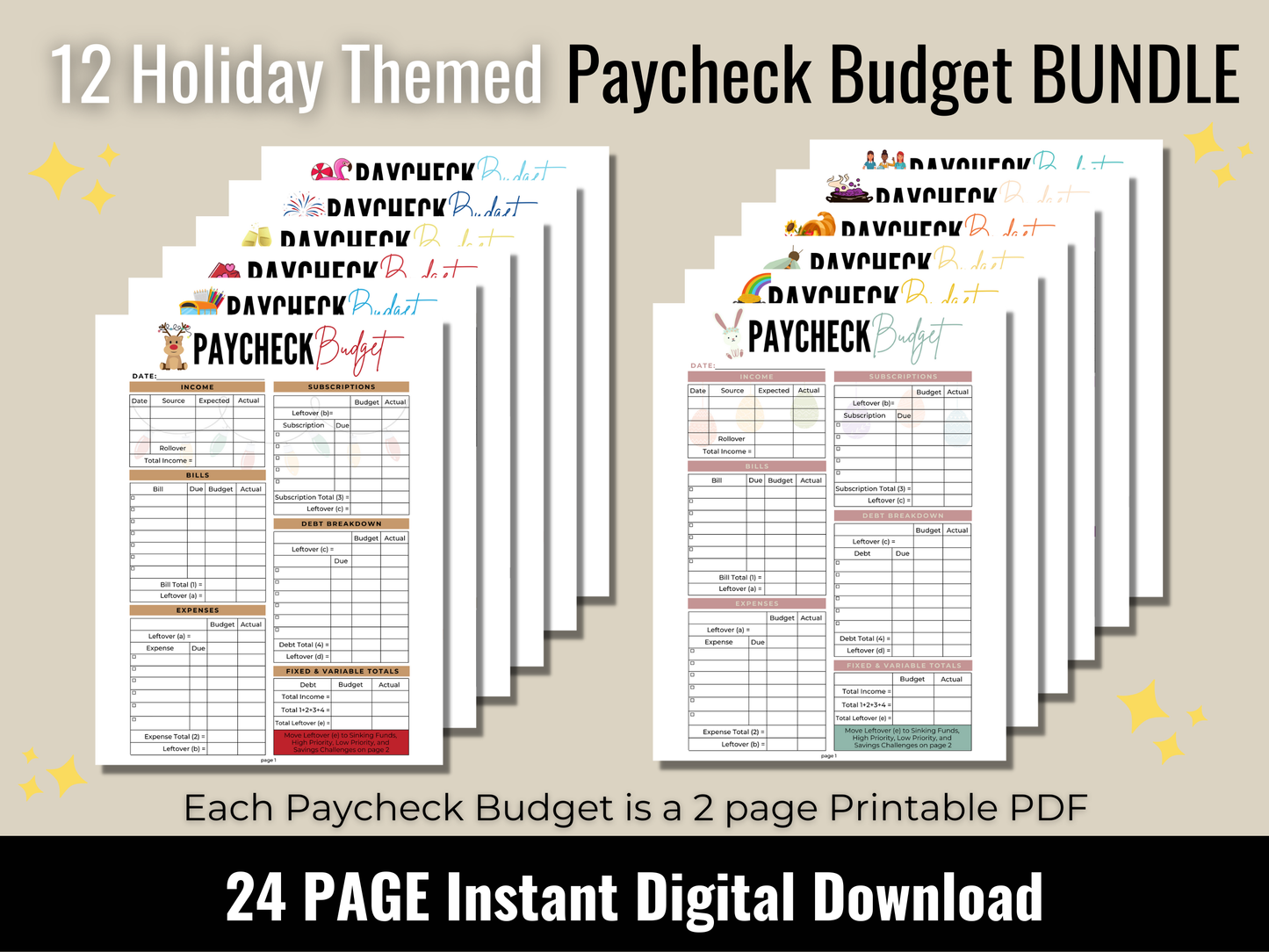 12 Month Paycheck Budget Bundle | Instant PDF Download