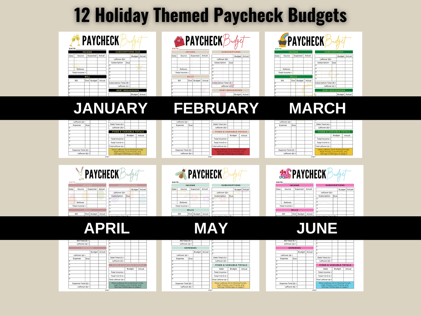 12 Month Paycheck Budget Bundle | Instant PDF Download