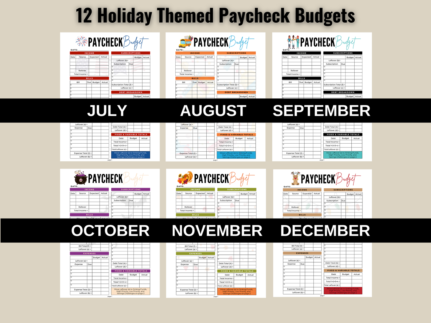 12 Month Paycheck Budget Bundle | Instant PDF Download