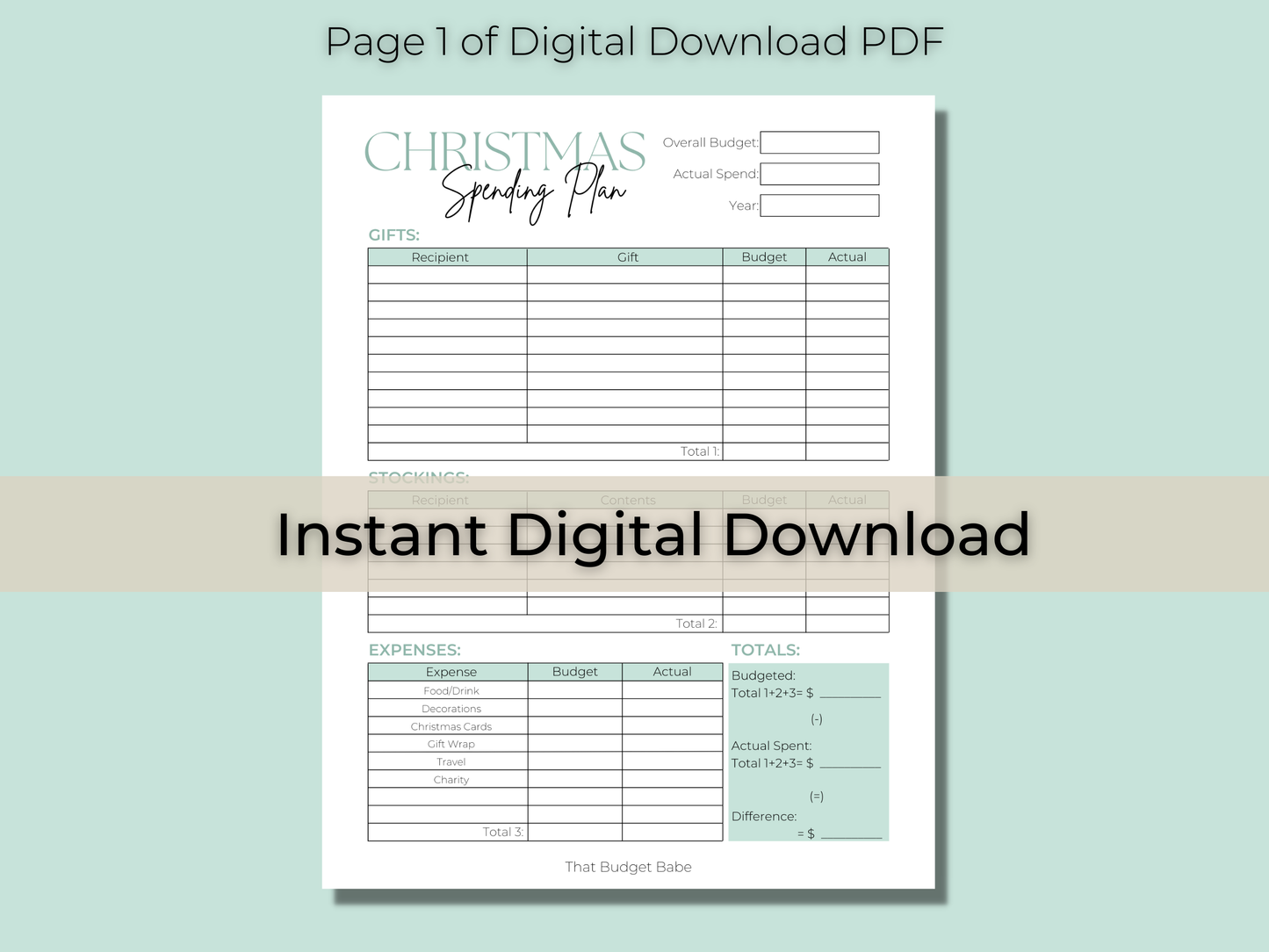 Christmas Spending Tracker | Instant PDF Download