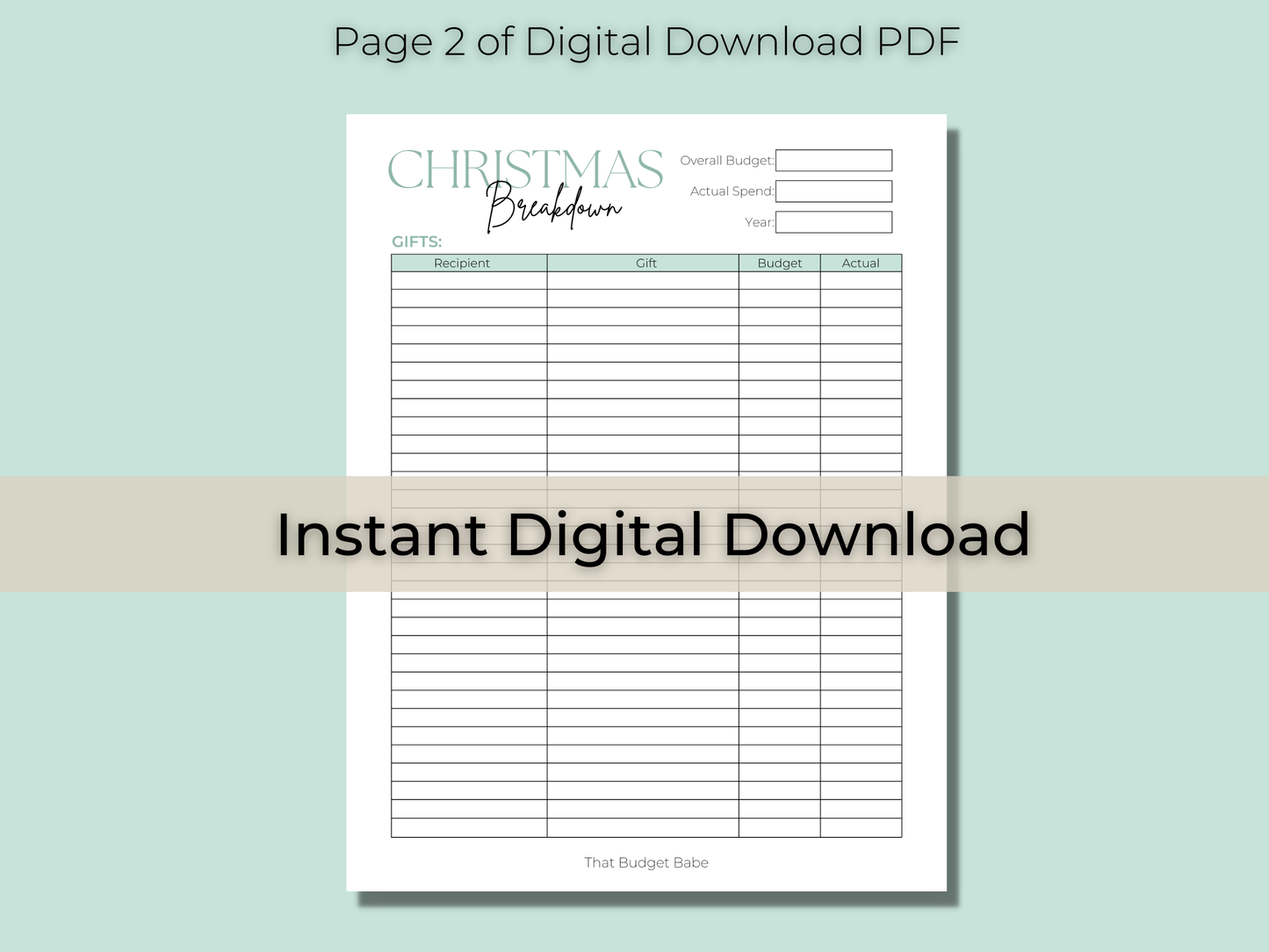 Christmas Spending Tracker | Instant PDF Download