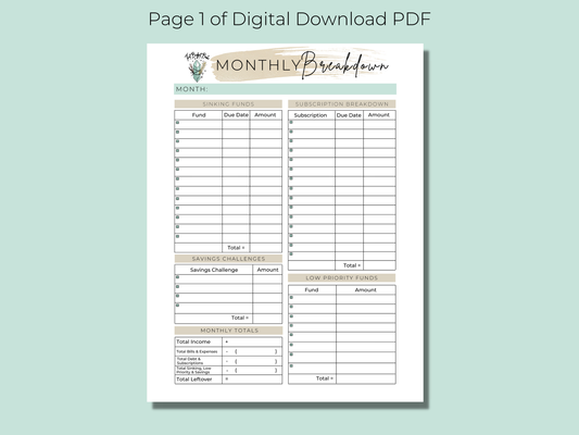 Monthly Expense Breakdown | Instant PDF Download