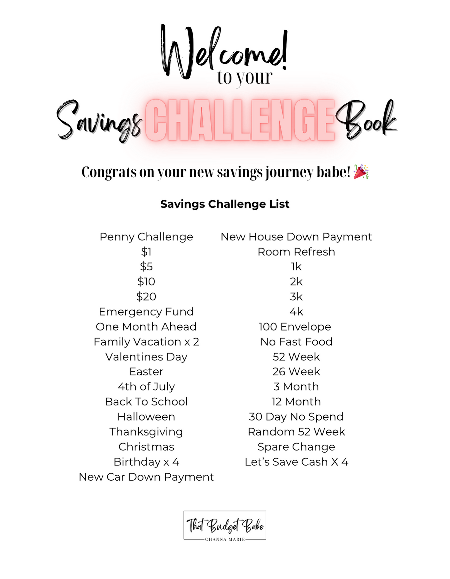 Digital PDF Savings Challenge Book