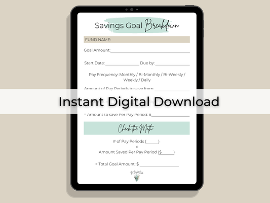 Savings Goal Template | Instant PDF Download